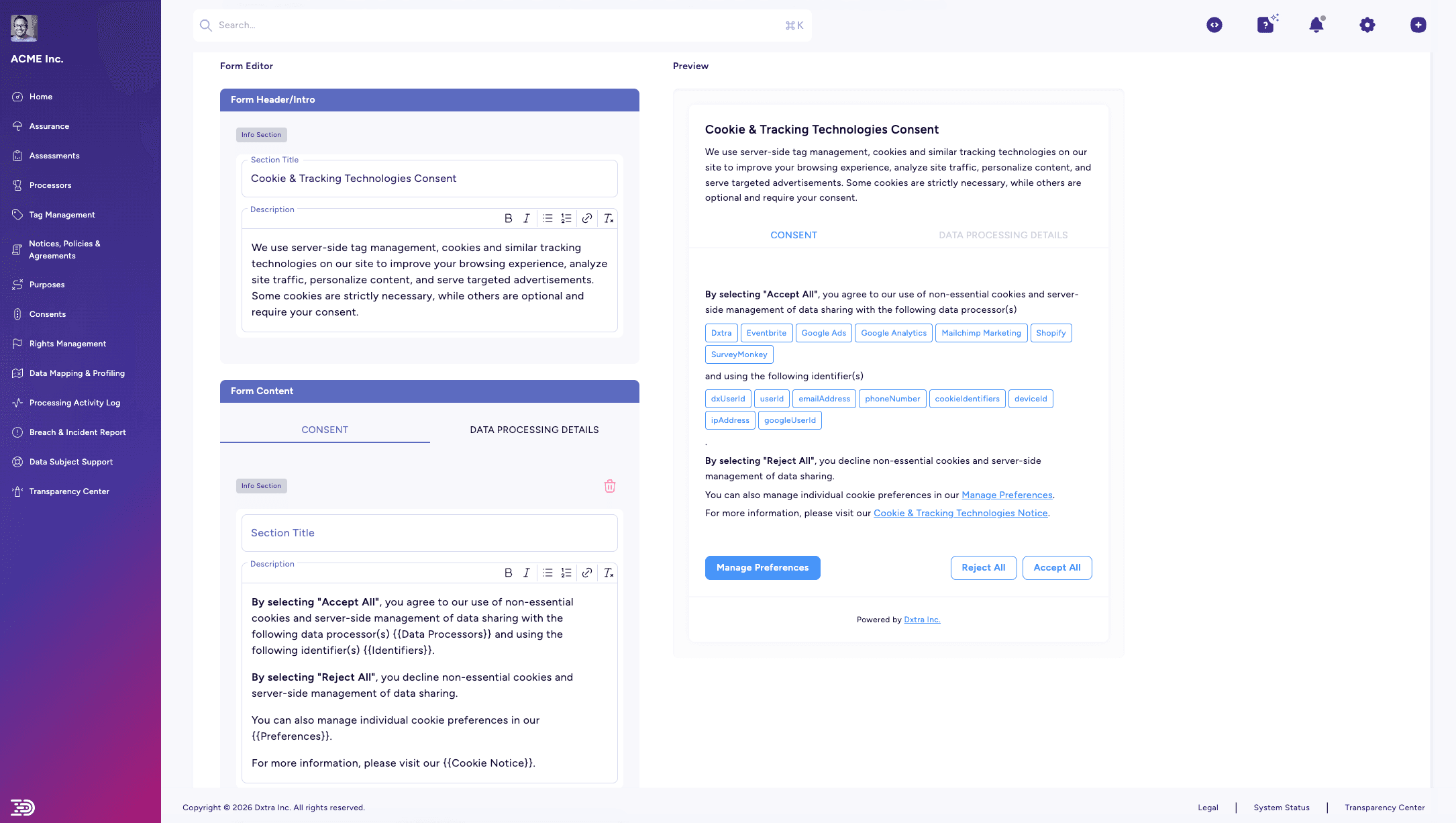 Purpose & Consent Management