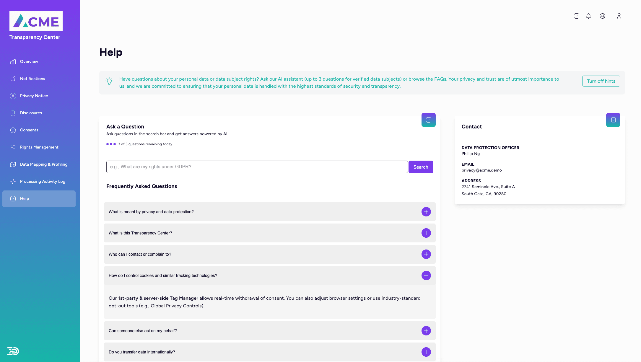 Data Subject Help Center
