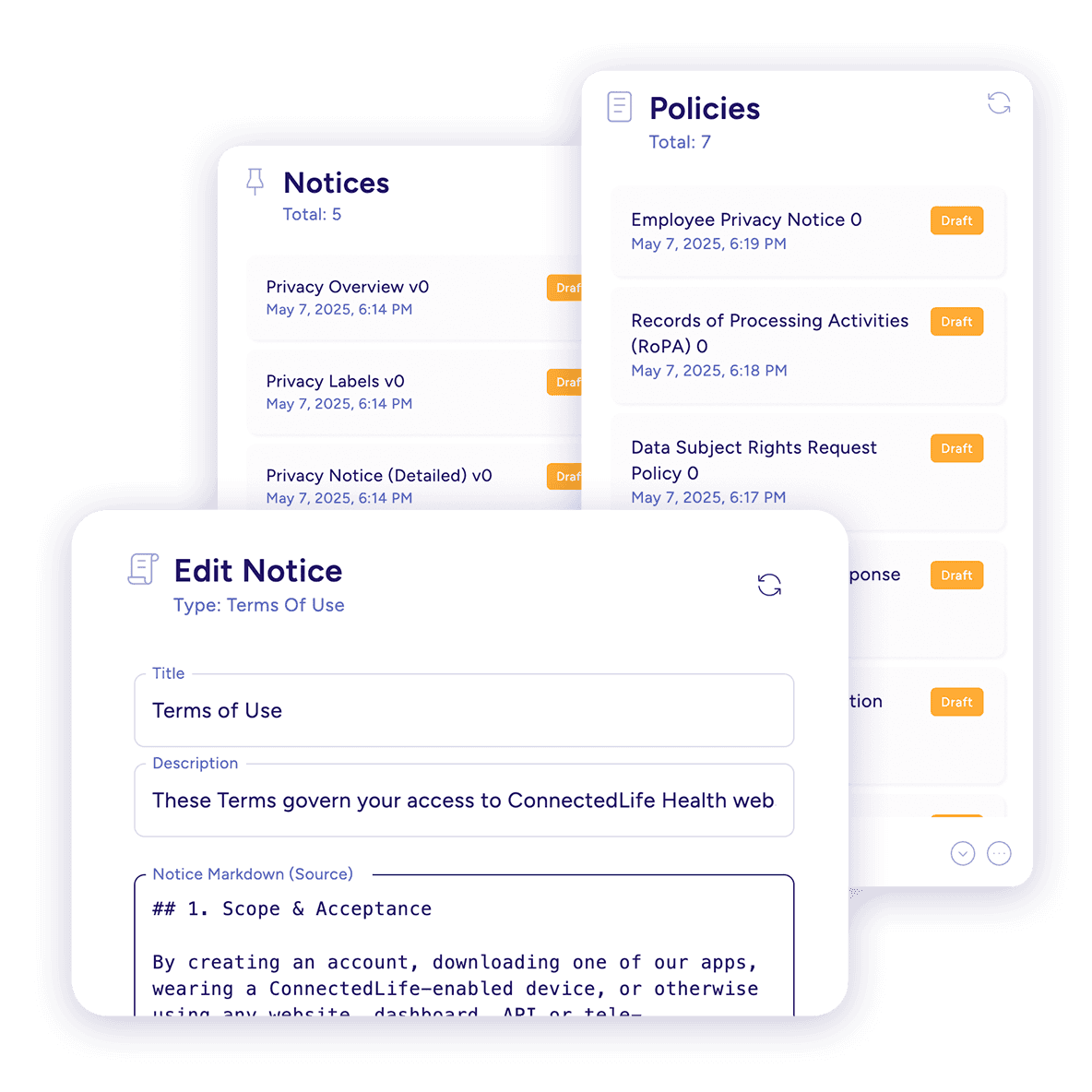 AI-generated privacy notices and policies with built-in editor